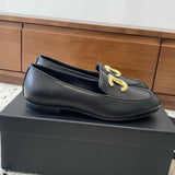 Women's Retro Gold CC Logo Black Lambskin Loafers |G36646 X01000 94305