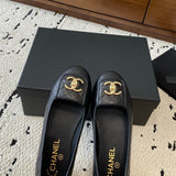 Women's Black Quilted Lambskin CC Logo Ballet Flats |G45047 X01000 94305