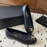 Women's Black Quilted Lambskin CC Logo Ballet Flats |G45047 X01000 94305