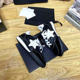 Women's Black and White Lambskin and Embossed Suede-Effect Lambskin Sneakers |G47125-B23719-U8238