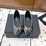 Women's Black Lambskin and Patent Calfskin Ballet Flats| G46663 B21588 94305
