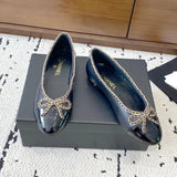 Women's Black Lambskin and Patent Calfskin Ballet Flats| G46663 B21588 94305