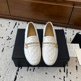 Women's White Calfskin Diamond-Quilted Chain-Detail Loafers |G36646 X01000 0P193