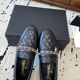 Women's Black Lambskin Loafers/Moccasins (with Gold Metal Chain and Pendant) |G46692 X01000 94305