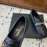 Women's Black Lambskin Loafers/Moccasins (with Gold Metal Chain and Pendant) |G46692 X01000 94305