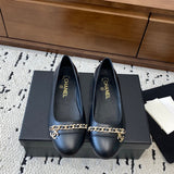 Women's Black Lambskin and Gold-Tone Metal Ballet Flats |G46663 B21588 94305