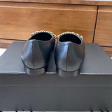Women's Black Lambskin and Gold-Tone Metal Ballet Flats |G46663 B21588 94305