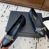 Women's Black Lambskin and Gold-Tone Metal Ballet Flats |G46663 B21588 94305