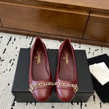 Women's Burgundy Patent Leather Chain-Detail Ballet Flats| G32955 X01000 0G147