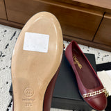 Women's Burgundy Patent Leather Chain-Detail Ballet Flats| G32955 X01000 0G147