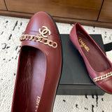 Women's Burgundy Patent Leather Chain-Detail Ballet Flats| G32955 X01000 0G147