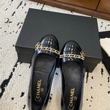 Women's Black Patent Leather Loafers/Pumps with Chain Detail G31149