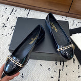 Women's Black Patent Leather Loafers/Pumps with Chain Detail G31149
