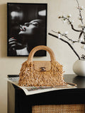 2026 Spring/Summer 2026 Collection Mini Tote Bag in Dark Beige Raffia-Effect Woven Fabric| AS4416 B23791 U5552