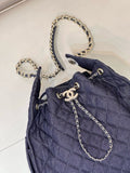 2026 Chain-Strap Tote Bag in Dark Blue Vintage Quilted Denim |AS5311 B24037 U9373