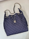 2026 Chain-Strap Tote Bag in Dark Blue Vintage Quilted Denim |AS5311 B24037 U9373