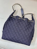 2026 Chain-Strap Tote Bag in Dark Blue Vintage Quilted Denim |AS5311 B24037 U9373