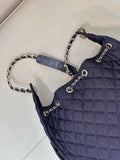 2026 Chain-Strap Tote Bag in Dark Blue Vintage Quilted Denim |AS5311 B24037 U9373
