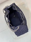 2026 Chain-Strap Tote Bag in Dark Blue Vintage Quilted Denim |AS5311 B24037 U9373