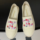 Women's Off-White Canvas Floral Embroidered Double C Canvas Fisherman Shoes |G47099 B23449 U7423