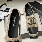 Women's Beige/Black Tweed and Satin Double C Boat Shoes G29762