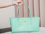 2026 Small Shopping Bag in Mint Green Crocodile-Embossed Calfskin |AS6243 B24144 U8385