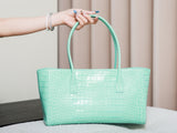 2026 Small Shopping Bag in Mint Green Crocodile-Embossed Calfskin |AS6243 B24144 U8385