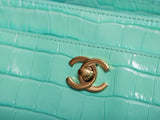 2026 Small Shopping Bag in Mint Green Crocodile-Embossed Calfskin |AS6243 B24144 U8385