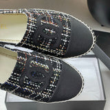 Women's Black & White Tweed Metallic Thread Braided Straw Fisherman Sandals |G29762