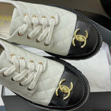 Women's Diamond-Quilted Lace-Up Derby/Oxford Shoes in Black & White Colorblock Sheepskin or Cowhide |G41031