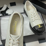 Women's Diamond-Quilted Lace-Up Derby/Oxford Shoes in Black & White Colorblock Sheepskin or Cowhide |G41031