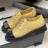 Women's Beige and Black Calfskin Color-Block Quilted Low-Top Derby Shoe| G46874