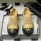 Women's Beige and Black Calfskin Color-Block Quilted Low-Top Derby Shoe| G46874