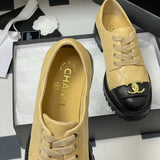 Women's Beige and Black Calfskin Color-Block Quilted Low-Top Derby Shoe| G46874