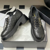 Women's Black Quilted Calfskin Chunky-Soled Lace-Up Loafers/Derbies |G45921