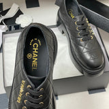 Women's Black Quilted Calfskin Chunky-Soled Lace-Up Loafers/Derbies |G45921