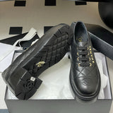 Women's Black Quilted Calfskin Chunky-Soled Lace-Up Loafers/Derbies |G45921