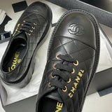 Women's Black Quilted Calfskin Chunky-Soled Lace-Up Loafers/Derbies |G45921