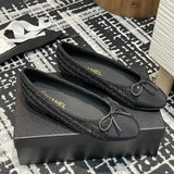 Women's Classic Ballet Flats with Sequins on Black Tweed or Mesh Fabric |G02819