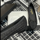 Women's Classic Ballet Flats with Sequins on Black Tweed or Mesh Fabric |G02819