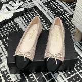 Women's Color-Blocked Ballet Flats Pink Sequined Tweed G02819