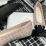 Women's Color-Blocked Ballet Flats Pink Sequined Tweed G02819