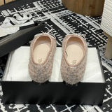 Women's Color-Blocked Ballet Flats Pink Sequined Tweed G02819