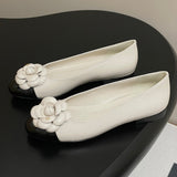 Women's Off-White Camellia Soft Lambskin or Cowhide Flat Ballet Flats |G45494