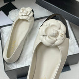 Women's Off-White Camellia Soft Lambskin or Cowhide Flat Ballet Flats |G45494