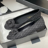 Women's Camellia Quilted Tweed Ballet Flats in Dark Grey Tweed| G39400