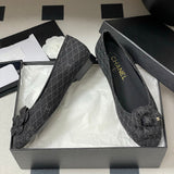 Women's Camellia Quilted Tweed Ballet Flats in Dark Grey Tweed| G39400