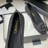 Women's Camellia Quilted Tweed Ballet Flats in Dark Grey Tweed| G39400