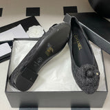 Women's Camellia Quilted Tweed Ballet Flats in Dark Grey Tweed| G39400
