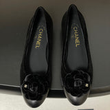 Women's Black Velvet or Suede Camellia with Double C Logo Velvet Ballet Flats| G45969